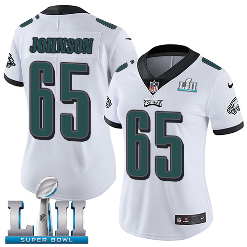 Nike Eagles #65 Lane Johnson White Super Bowl LII Women's Stitched NFL Vapor Untouchable Limited Jersey