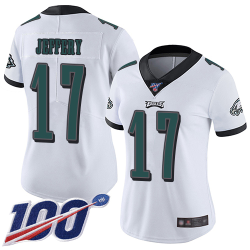 Eagles #17 Alshon Jeffery White Women's Stitched Football 100th Season Vapor Limited Jersey - Click Image to Close