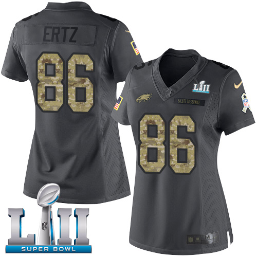 Nike Eagles #86 Zach Ertz Black Super Bowl LII Women's Stitched NFL Limited 2016 Salute to Service Jersey