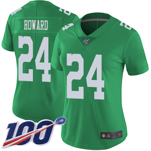 Eagles #24 Jordan Howard Green Women's Stitched Football Limited Rush 100th Season Jersey