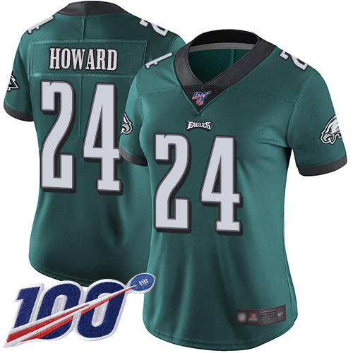 Eagles #24 Jordan Howard Midnight Green Team Color Women's Stitched Football 100th Season Vapor Limited Jersey