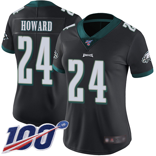 Eagles #24 Jordan Howard Black Alternate Women's Stitched Football 100th Season Vapor Limited Jersey