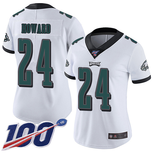 Eagles #24 Jordan Howard White Women's Stitched Football 100th Season Vapor Limited Jersey - Click Image to Close