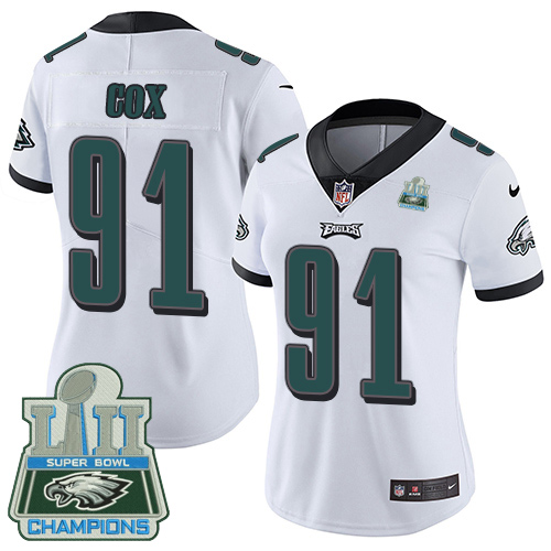 Nike Eagles #91 Fletcher Cox White Super Bowl LII Champions Women's Stitched NFL Vapor Untouchable Limited Jersey