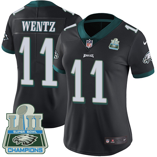 Nike Eagles #11 Carson Wentz Black Alternate Super Bowl LII Champions Women's Stitched NFL Vapor Untouchable Limited Jersey