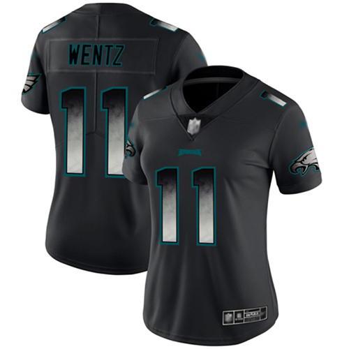 Eagles #11 Carson Wentz Black Women's Stitched Football Vapor Untouchable Limited Smoke Fashion Jersey