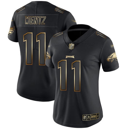 Eagles #11 Carson Wentz Black/Gold Women's Stitched Football Vapor Untouchable Limited Jersey