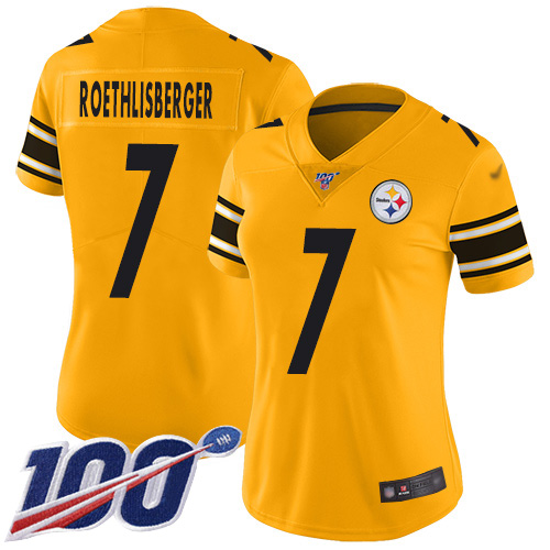 Steelers #7 Ben Roethlisberger Gold Women's Stitched Football Limited Inverted Legend 100th Season Jersey