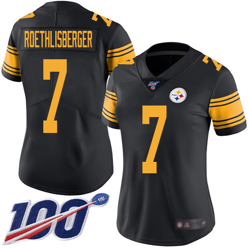 Steelers #7 Ben Roethlisberger Black Women's Stitched Football Limited Rush 100th Season Jersey