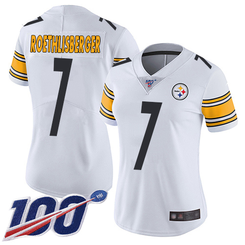 Steelers #7 Ben Roethlisberger White Women's Stitched Football 100th Season Vapor Limited Jersey