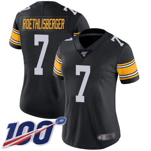 Steelers #7 Ben Roethlisberger Black Alternate Women's Stitched Football 100th Season Vapor Limited Jersey