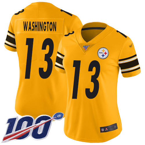 Steelers #13 James Washington Gold Women's Stitched Football Limited Inverted Legend 100th Season Jersey