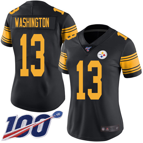 Steelers #13 James Washington Black Women's Stitched Football Limited Rush 100th Season Jersey