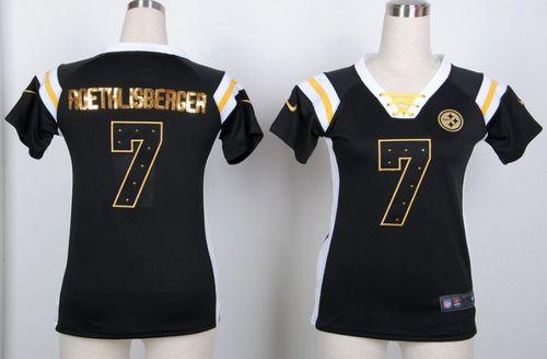 Nike Steelers #7 Ben Roethlisberger Black Women's Stitched NFL Elite Draft Him Shimmer Jersey