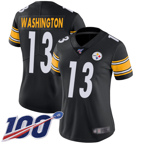 Steelers #13 James Washington Black Team Color Women's Stitched Football 100th Season Vapor Limited Jersey