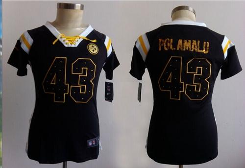 Nike Steelers #43 Troy Polamalu Black Women's Stitched NFL Elite Draft Him Shimmer Jersey