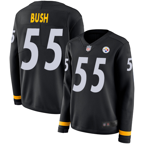 Nike Steelers #55 Devin Bush Black Team Color Women's Stitched NFL Limited Therma Long Sleeve Jersey - Click Image to Close