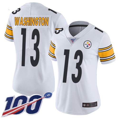 Steelers #13 James Washington White Women's Stitched Football 100th Season Vapor Limited Jersey