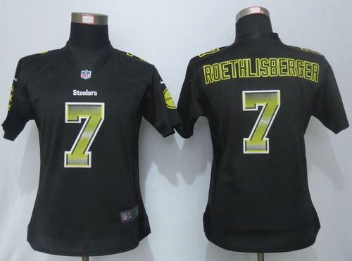 Nike Steelers #7 Ben Roethlisberger Black Team Color Women's Stitched NFL Elite Strobe Jersey