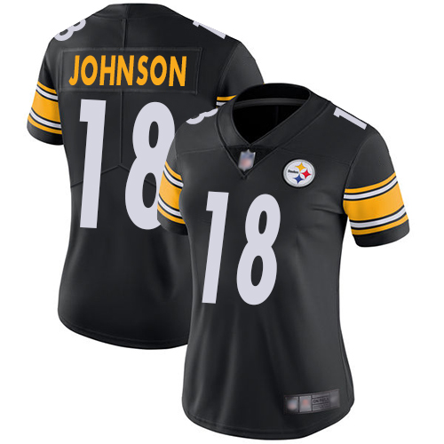 Steelers #18 Diontae Johnson Black Team Color Women's Stitched Football Vapor Untouchable Limited Jersey - Click Image to Close