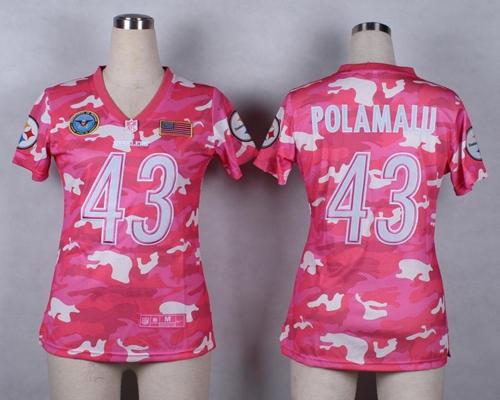 Nike Steelers #43 Troy Polamalu Pink Women's Stitched NFL Elite Camo Fashion Jersey