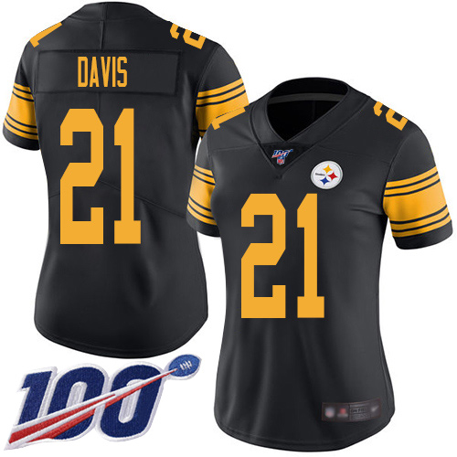 Steelers #21 Sean Davis Black Women's Stitched Football Limited Rush 100th Season Jersey