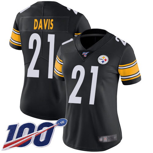 Steelers #21 Sean Davis Black Team Color Women's Stitched Football 100th Season Vapor Limited Jersey