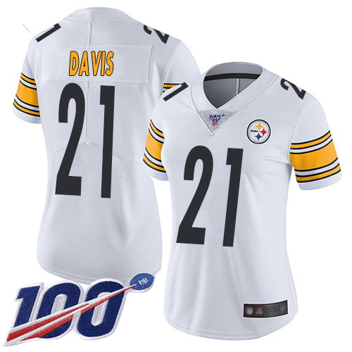 Steelers #21 Sean Davis White Women's Stitched Football 100th Season Vapor Limited Jersey