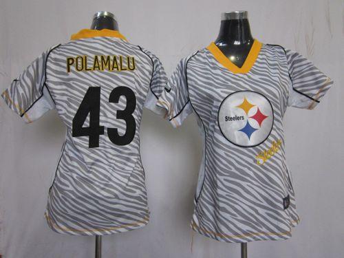 Nike Steelers #43 Troy Polamalu Zebra Women's Stitched NFL Elite Jersey