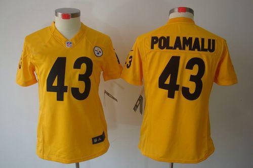 Nike Steelers #43 Troy Polamalu Gold Women's Stitched NFL Limited Jersey - Click Image to Close