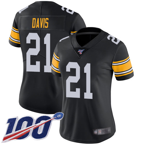 Steelers #21 Sean Davis Black Alternate Women's Stitched Football 100th Season Vapor Limited Jersey