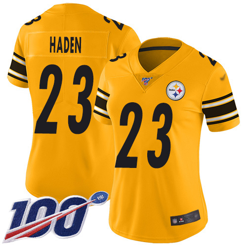 Steelers #23 Joe Haden Gold Women's Stitched Football Limited Inverted Legend 100th Season Jersey