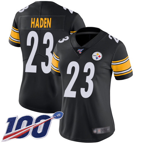 Steelers #23 Joe Haden Black Team Color Women's Stitched Football 100th Season Vapor Limited Jersey