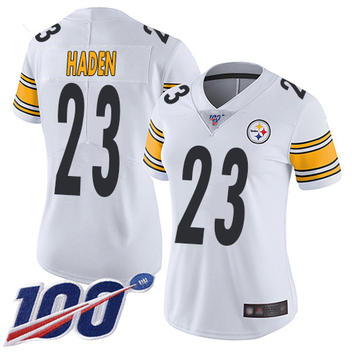 Steelers #23 Joe Haden White Women's Stitched Football 100th Season Vapor Limited Jersey