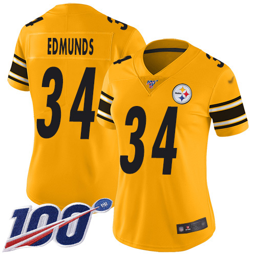 Steelers #34 Terrell Edmunds Gold Women's Stitched Football Limited Inverted Legend 100th Season Jersey