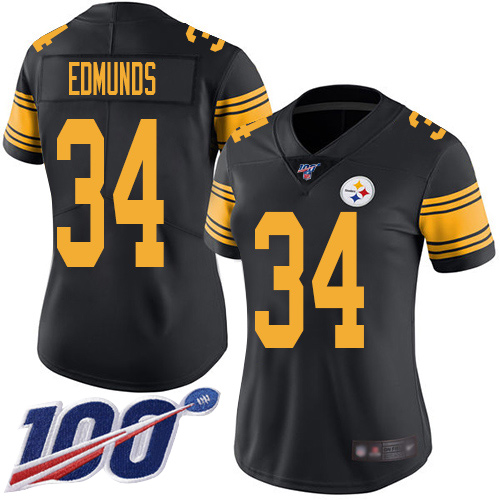 Steelers #34 Terrell Edmunds Black Women's Stitched Football Limited Rush 100th Season Jersey