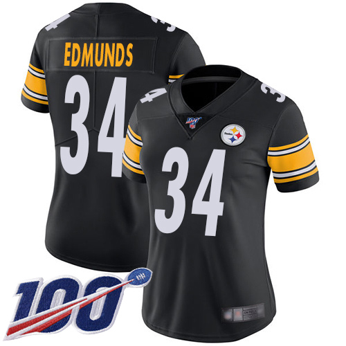 Steelers #34 Terrell Edmunds Black Team Color Women's Stitched Football 100th Season Vapor Limited Jersey