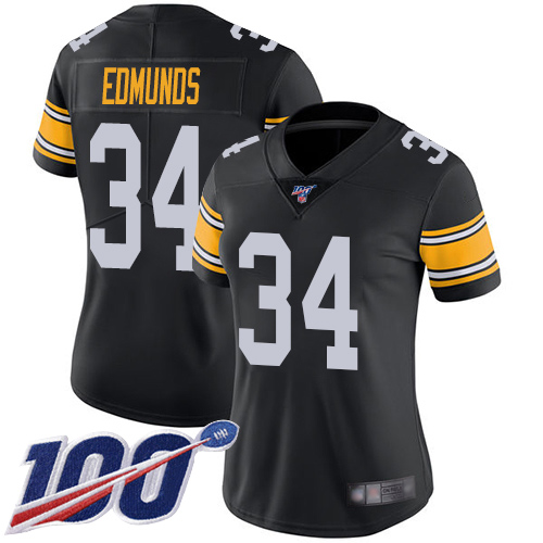 Steelers #34 Terrell Edmunds Black Alternate Women's Stitched Football 100th Season Vapor Limited Jersey