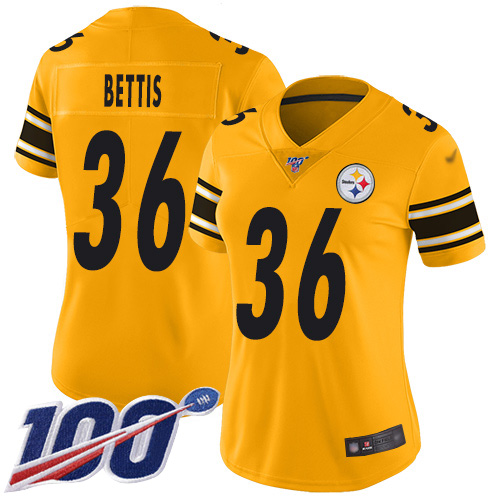 Steelers #36 Jerome Bettis Gold Women's Stitched Football Limited Inverted Legend 100th Season Jersey