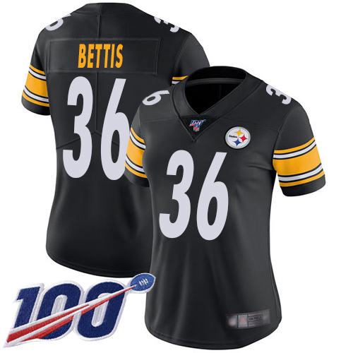 Steelers #36 Jerome Bettis Black Team Color Women's Stitched Football 100th Season Vapor Limited Jersey