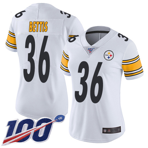 Steelers #36 Jerome Bettis White Women's Stitched Football 100th Season Vapor Limited Jersey