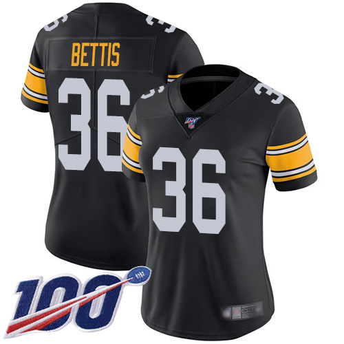 Steelers #36 Jerome Bettis Black Alternate Women's Stitched Football 100th Season Vapor Limited Jersey