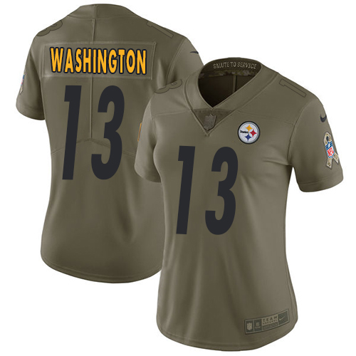 Nike Steelers #13 James Washington Olive Women's Stitched NFL Limited 2017 Salute to Service Jersey - Click Image to Close