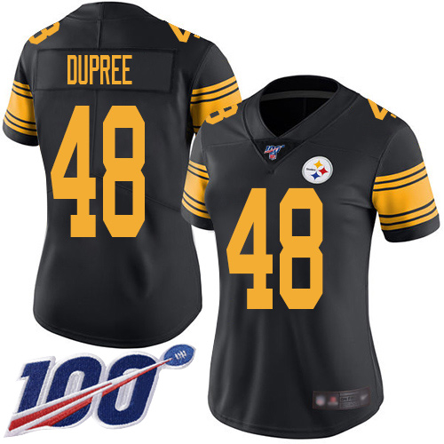 Steelers #48 Bud Dupree Black Women's Stitched Football Limited Rush 100th Season Jersey