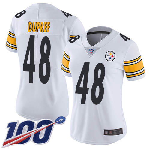 Steelers #48 Bud Dupree White Women's Stitched Football 100th Season Vapor Limited Jersey