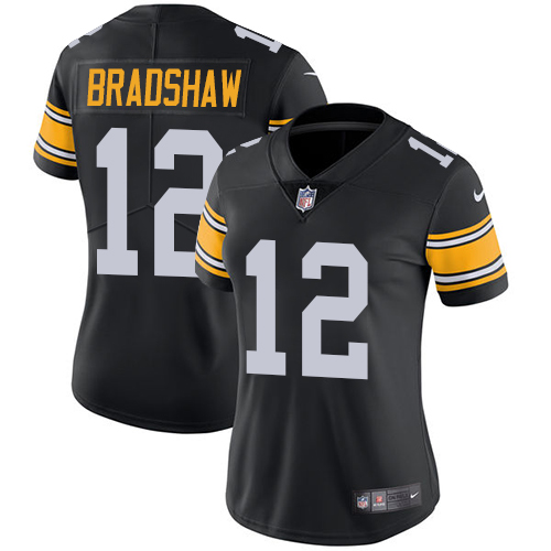 Nike Steelers #12 Terry Bradshaw Black Alternate Women's Stitched NFL Vapor Untouchable Limited Jersey - Click Image to Close