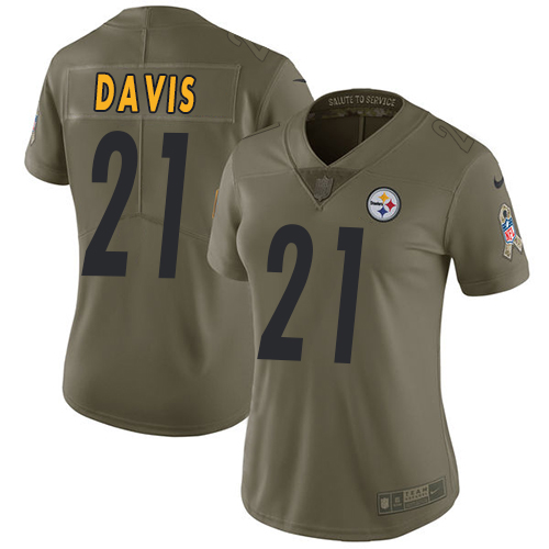 Nike Steelers #21 Sean Davis Olive Women's Stitched NFL Limited 2017 Salute to Service Jersey - Click Image to Close