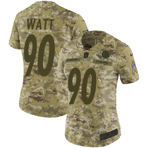 Nike Steelers #90 T. J. Watt Camo Women's Stitched NFL Limited 2018 Salute to Service Jersey - Click Image to Close