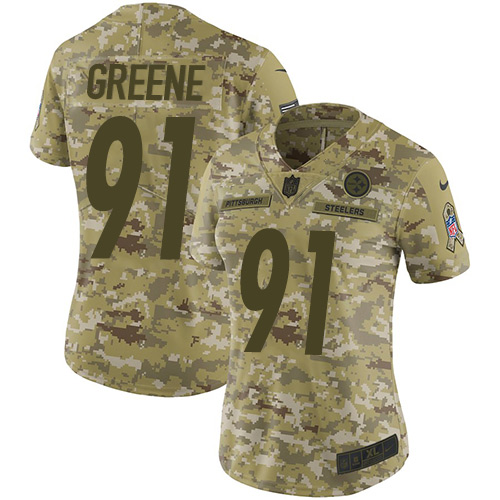 Nike Steelers #91 Kevin Greene Camo Women's Stitched NFL Limited 2018 Salute to Service Jersey - Click Image to Close