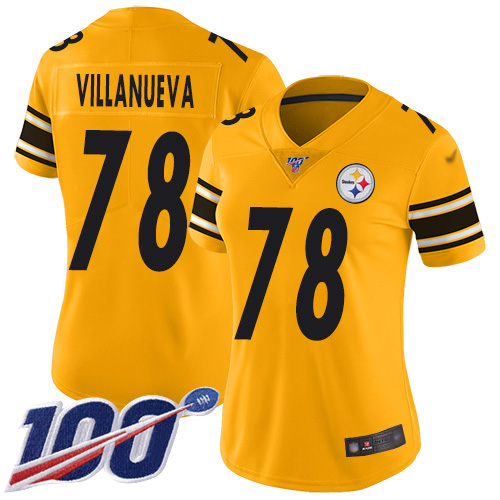 Steelers #78 Alejandro Villanueva Gold Women's Stitched Football Limited Inverted Legend 100th Season Jersey